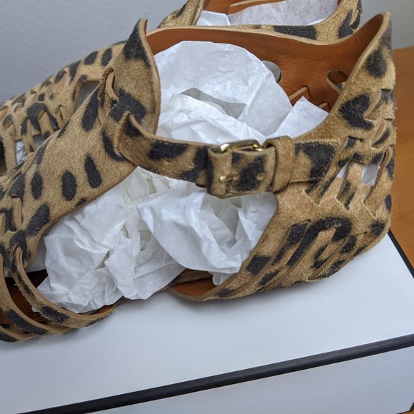 Givenchy Tan/Black Leopard Print Suede/Leather Gladiator Sandals US 6.5 - Picture 5 of 9